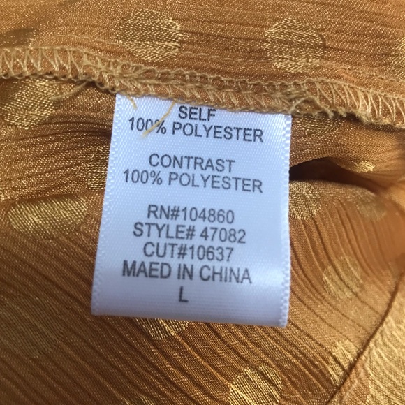 CHLOE K Mustard Yellow Satin Polka Dot Bow Blouse M - Picture 6 of 6